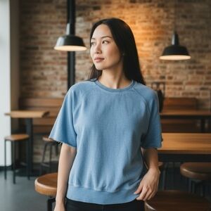 Hello Nite Elegant Sky Blue Women's Short Sleeve Top